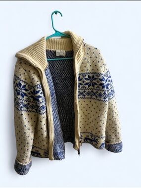 66 Girls Premium Nordic Fair Isle Zip-Up Sweater - Blue/Cream